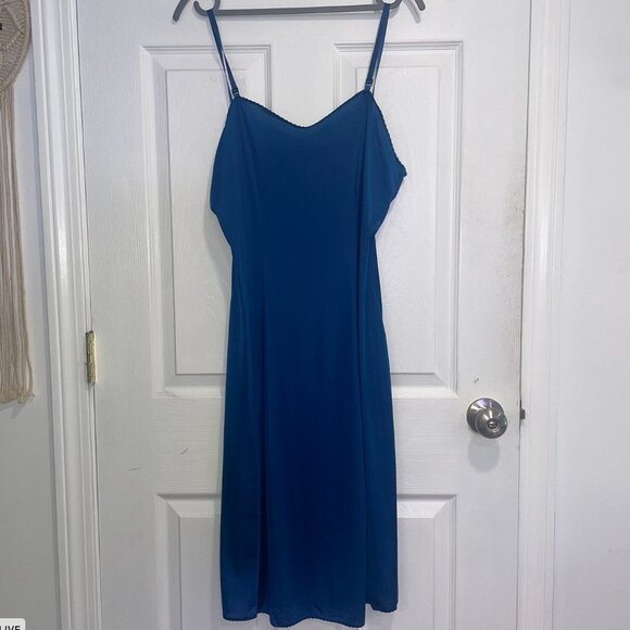 Deep Teal Blue Vintage Lace Slip Dress - Picture 2 of 5